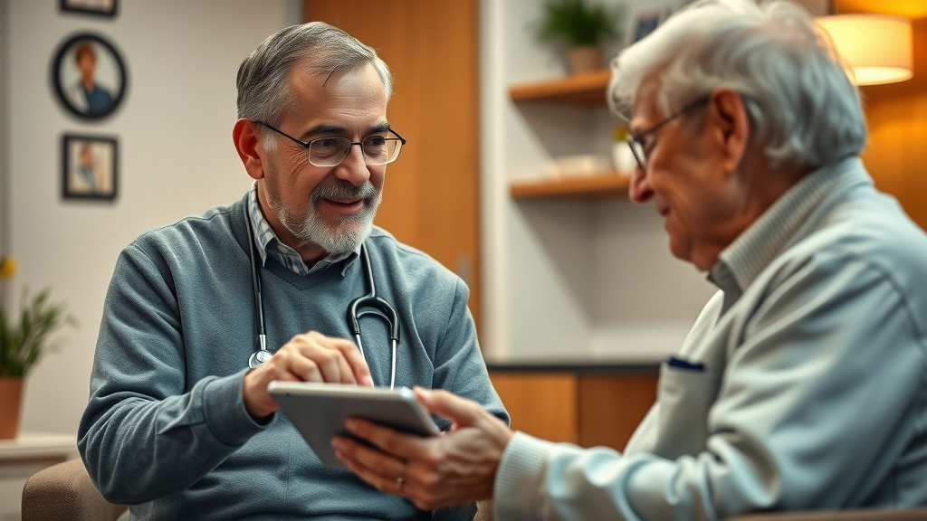 doctor using healthcare automation while providing compassionate patient care