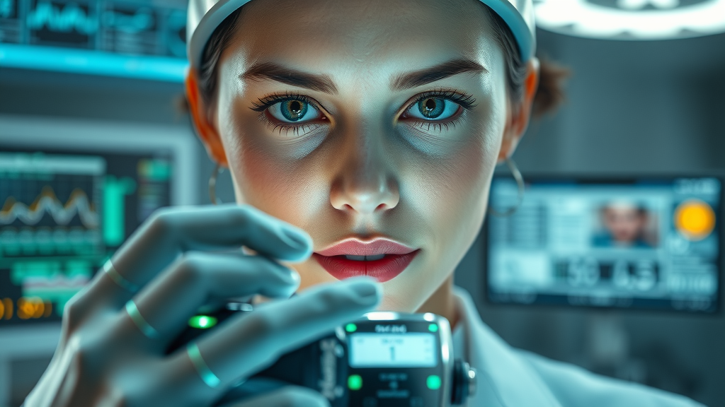 AI-powered medical device in clinical operation, healthcare technology in a clinical laboratory
