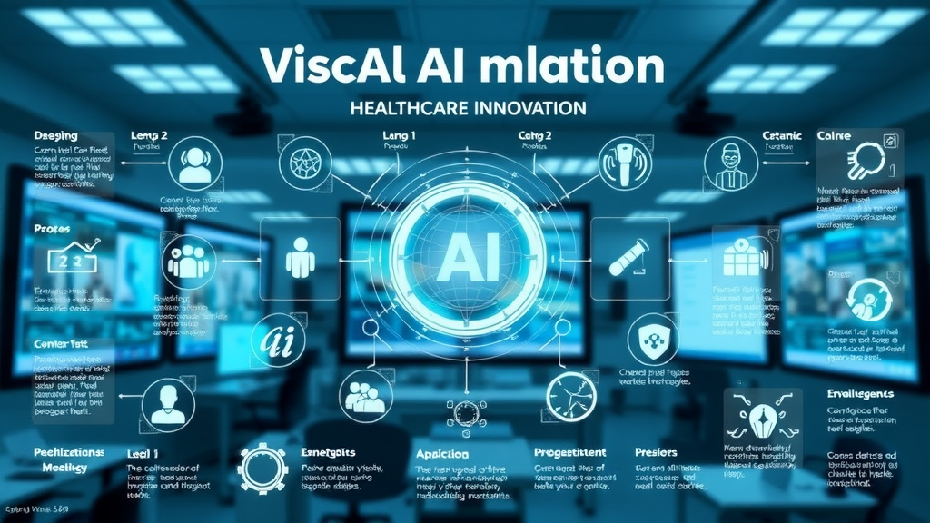 Compelling healthcare innovation infographic showing various medical AI applications ai tools patient care healthcare provider clinical practice