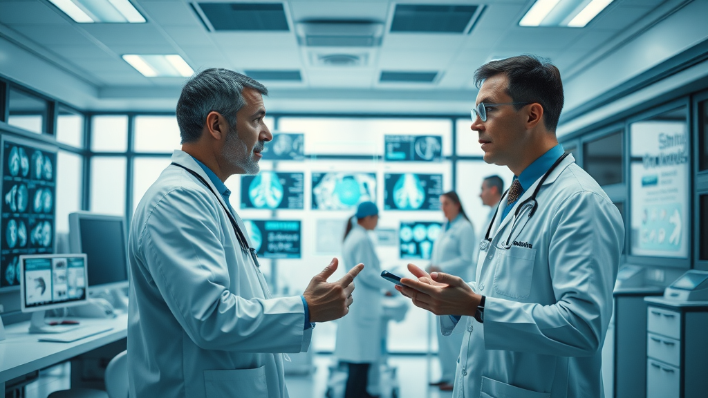 radiology department with doctors collaborating with medical imaging AI on patient diagnosis