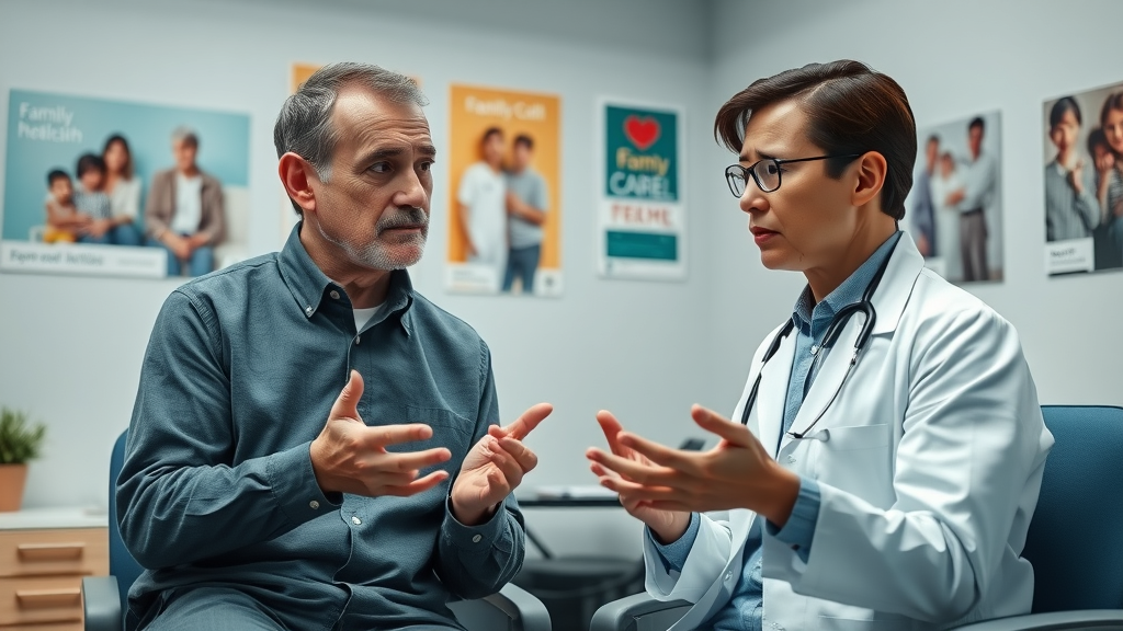 concerned parents with doctor discussing risks and safety of stem cell therapy for autism