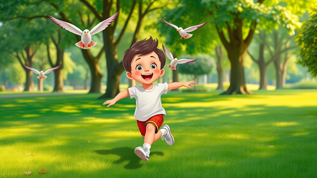 Child playing in green outdoor park, exploring benefits of green spaces for ADHD symptoms.