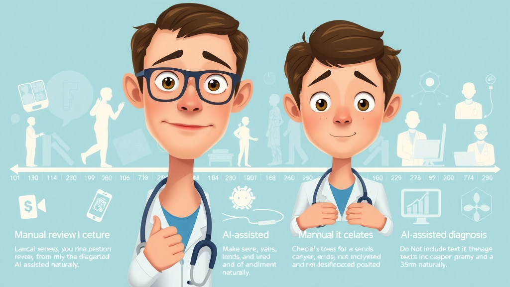 Infographic illustrating the evolution of computer-aided diagnosis from manual review to AI-assisted analysis in clinical practice