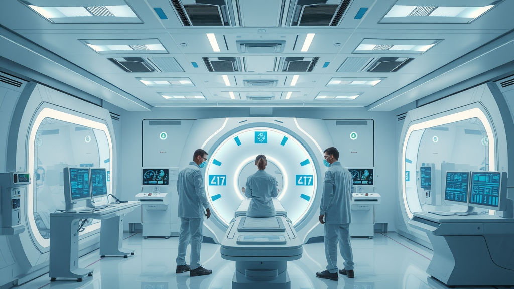 High-tech hospital scanning center using deep learning in healthcare imaging across multiple MRI, X-ray, and CT machines