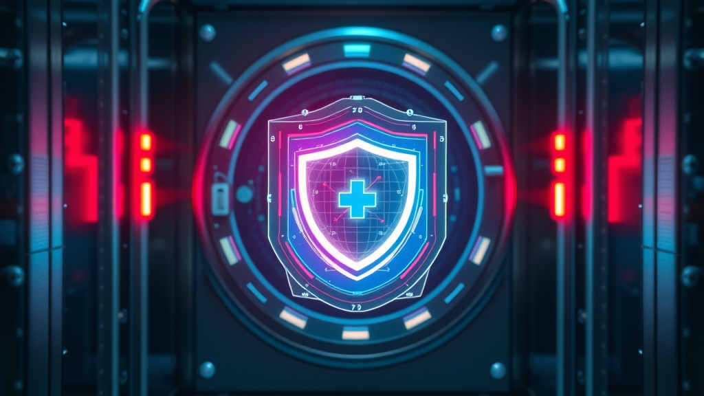 Digital security vault protecting medical data from unauthorized AI access, highlighting privacy and security concerns in AI-powered diagnostic tools.
