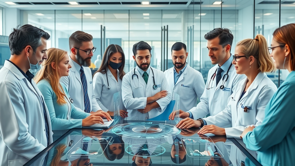 diverse medical team collaborating on medical image segmentation AI strategies